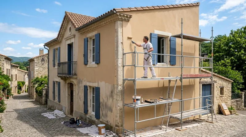 Ravalement et mise en peinture d'une façade de maison